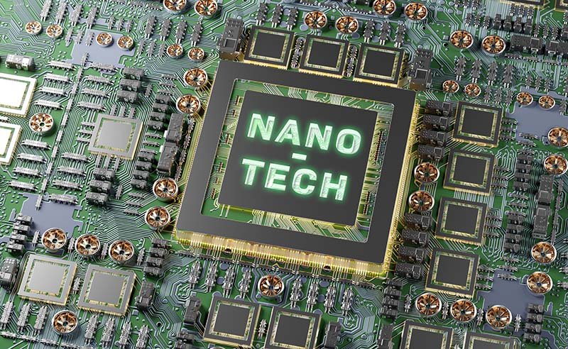close up view on a nanotechnology electronic system 3d rendering